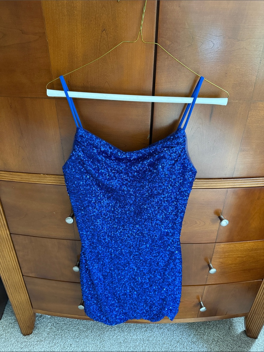 Royal Blue Sequin Mini Dress with Spaghetti Straps